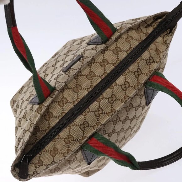 GUCCI GG Canvas Web Sherry Line Hand Bag Beige Red Green 131228 Auth 134493 - Picture 7 of 16